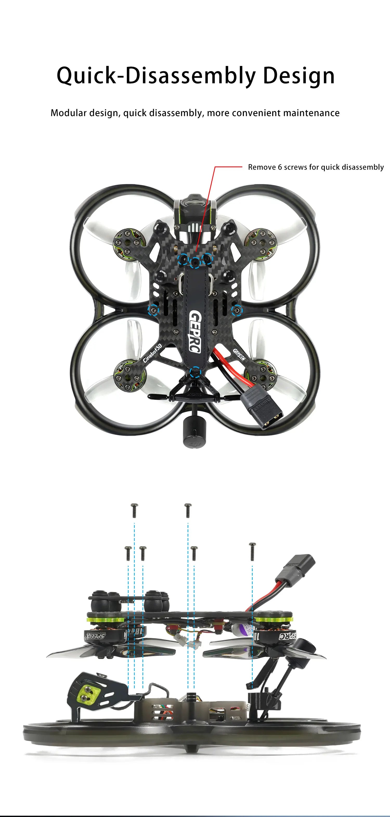 GEPRC Cinebot30 FPV Drone, Quick-Disassembly Design Modular design, quick-disa