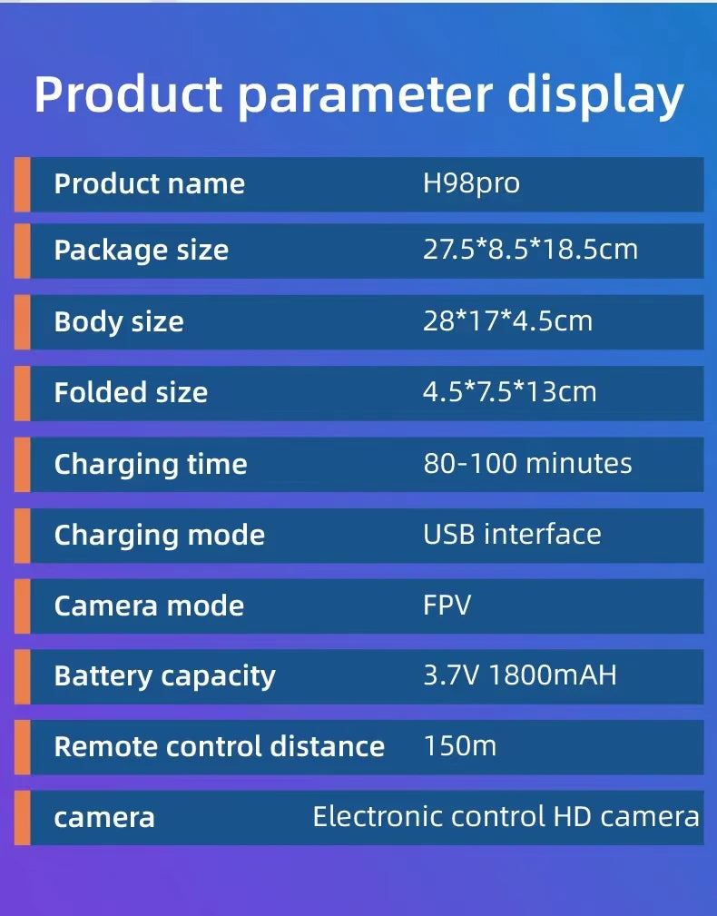 H98 Pro Drone - 4K Dual HD Camera Aerial Four Axis Aircraft Obstacle Avoidance RC Helicopter Dron Adult Toys 2023 best drone 23 H98 Pro Drone, Hg8pro Package size 27.5*8.5*18.Scm Body size 28