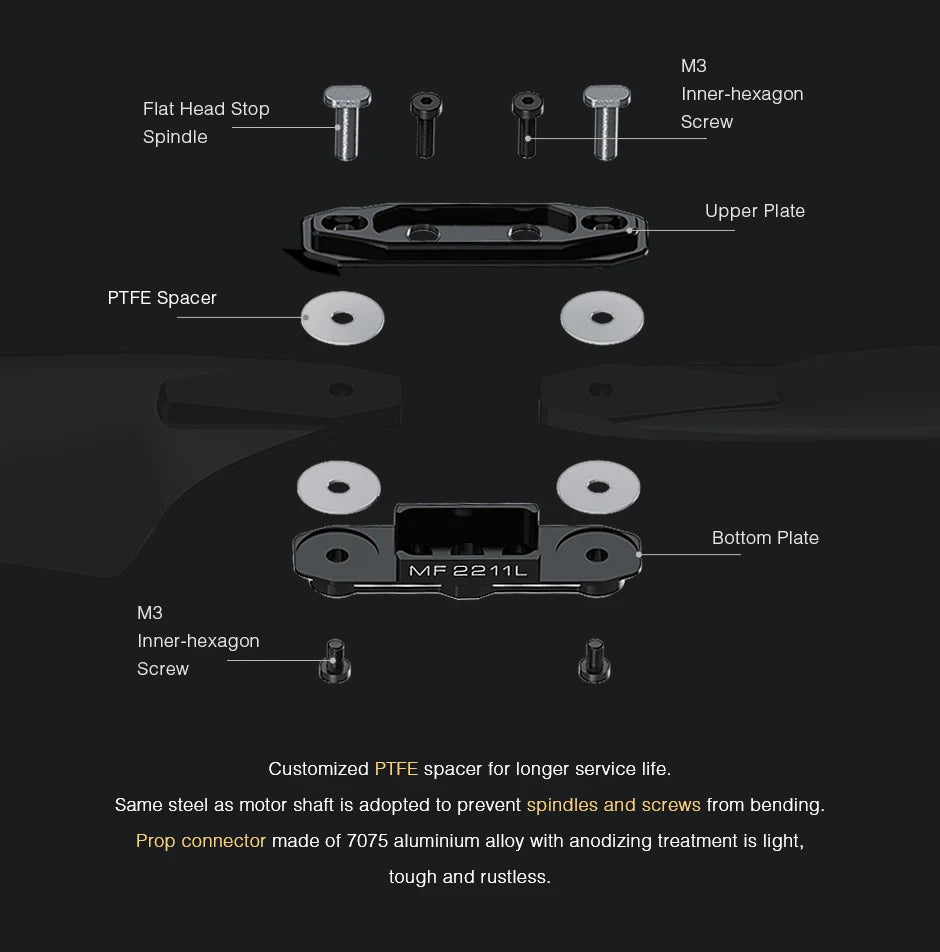 T-motor MF2211 Polymer 30 inch Folding propeller, M3 Inner-hexagon Flat Head Stop Screw Spindle Upper Plate PT