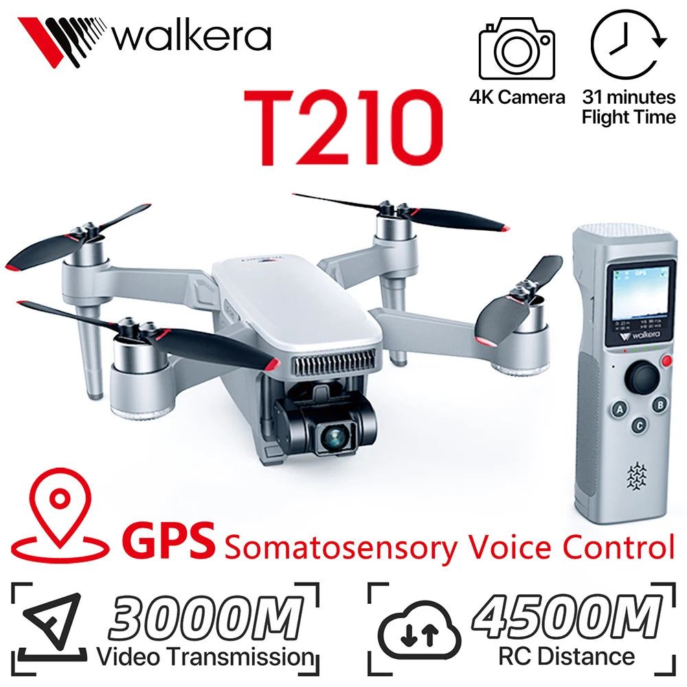 Walkera T210 Drone - 4k Camera for Adults Professional GPS Video Voice FPV Drones RC Toys RC Drone 4k Drone Camera Professional Camera Drone 9 Walkera T210 Drone, walkera 4K Camera 31 minutes T210 Flight Time GPS Somatosensory Voice Control