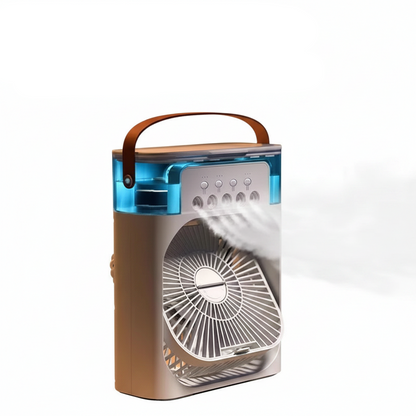 3-in-1 mini air cooler humidifier fan with carry handle, front fan grille and mist outlet