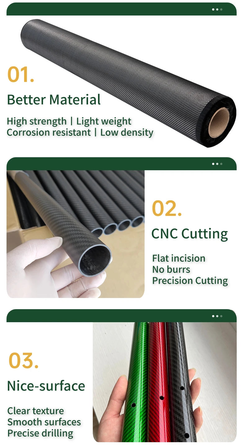 2pcs 500mm Carbon Fiber Tube, High-strength, lightweight, corrosion-resistant metal with precision CNC cutting for smooth surfaces.