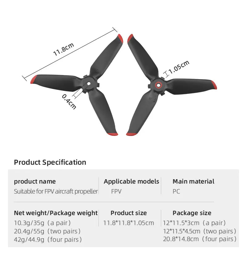DJI FPV Propeller, 11 413 Product Specification product name Applicable models Main material Suitable for FP