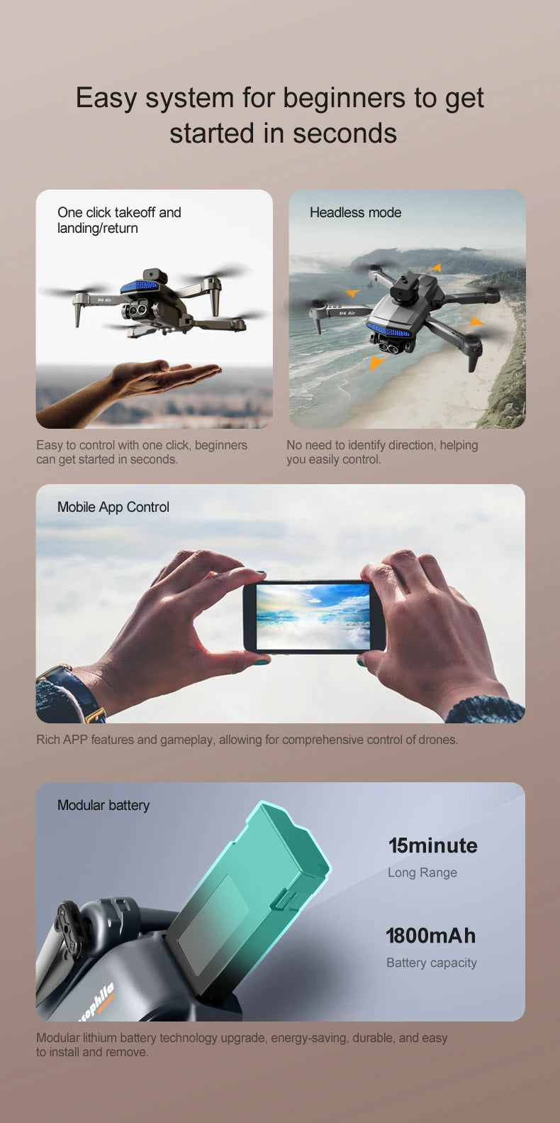 D6 Drone - 8K Professional Dual Camera, d6 drone, easy system for beginners to get started in seconds one click takeoff and