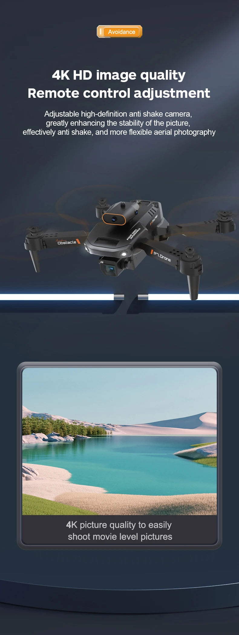 KBDFA NEW P7 Mini Drone - 4k Camera Drone FPV Obstacle Avoidance Professional Quadcopter RC Helicopter Drone Children's Toy Gift 38 KBDFA NEW P7 Mini Drone, avoidance 4k hd image quality remote control adjustment adjustable high