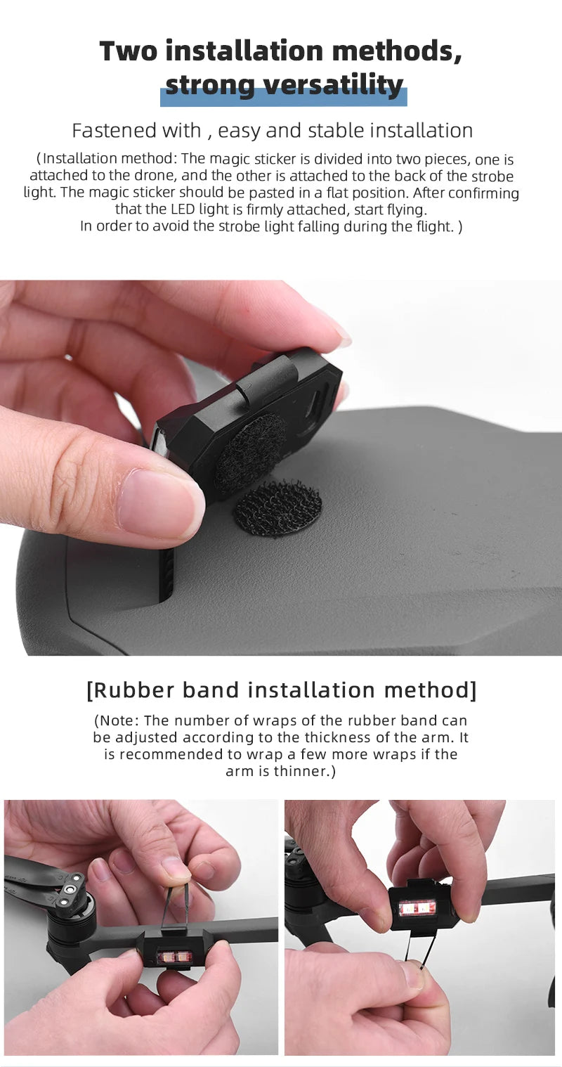 Universal Drone Strobe Lights LED Lamp for DJI Mavic 3/2/MINI 3 Pro/Air2/2S/MINI 2/SE Signal Indicator Turn Lights Strobe Light 20 magic sticker is divided into two pieces, one is attached to the drone, and the other is