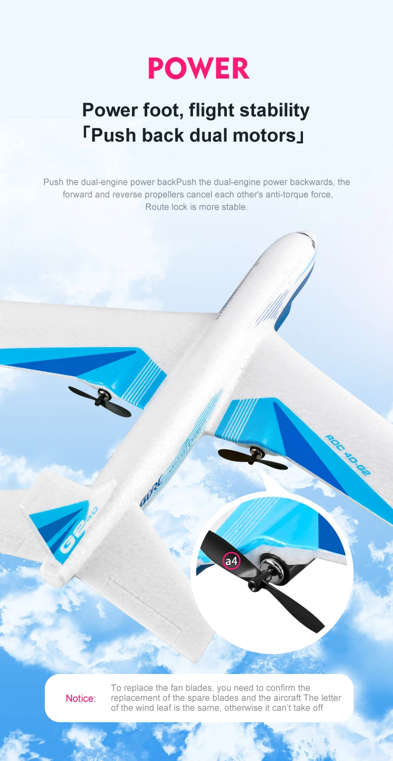 G2 RC airliner Glider - 2 Channel Remote Control Aircraft Hand Throwing Radio Control Plane Foam Resistant Outdoor Airplane Toys 12 G2 RC airliner Glider