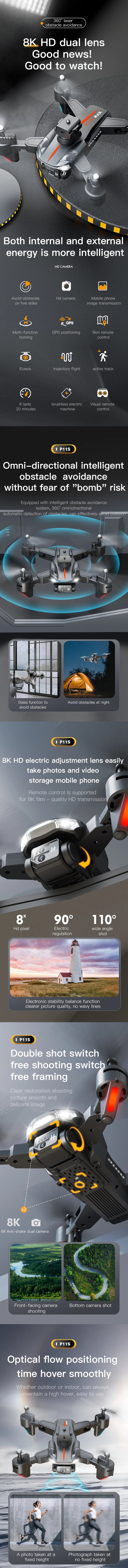 P11S Drone - 8K HD Camera 360 Obstacle Avoidance FPV MINI Aerial Photography Helicopter Professional Foldable Quadcopter Toy 46 P11S Drone, 8k hd dual lens good newsl both internal and external