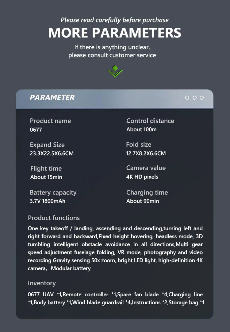 CONUSEA 0677 Drone - 4k Drones with Dual camera HD 4k Optical Flow FPV WIFI Quadcopter Obstacle Avoidance RC Drones Toys 24 CONUSEA 0677 Drone, built-in 4k pixel hd camera can capture stunning