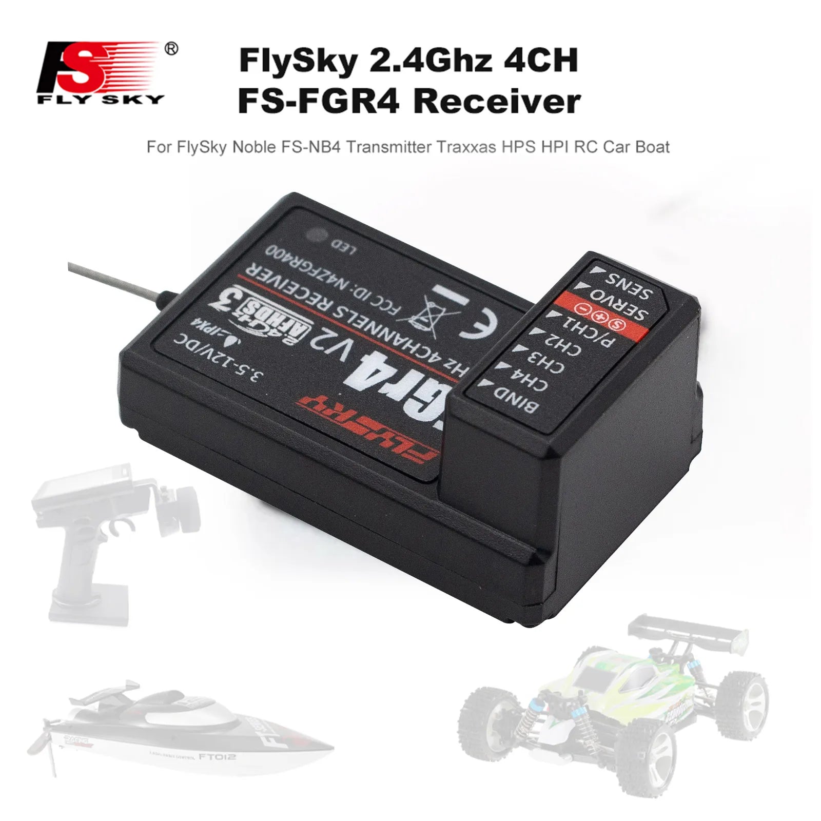 FlySky FS-FGR4 2.4Ghz 4CH Receiver, 3 FlySky 2.4Ghz ACH Fly Sky FS-FGR4