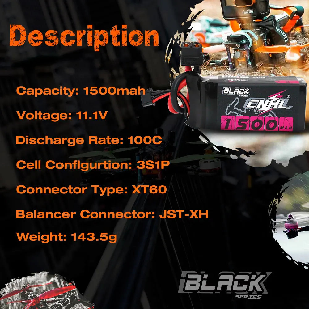 4PCS CNHL 3S 11.1V Lipo Battery for FPV Drone, Capacity: 150Omah LACK 0 FNH1 Voltage: