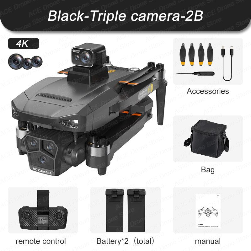 P20 GPS Drone, Ce Black-Triple camera-2B e 4K Accessories Slo remote control Battery*2