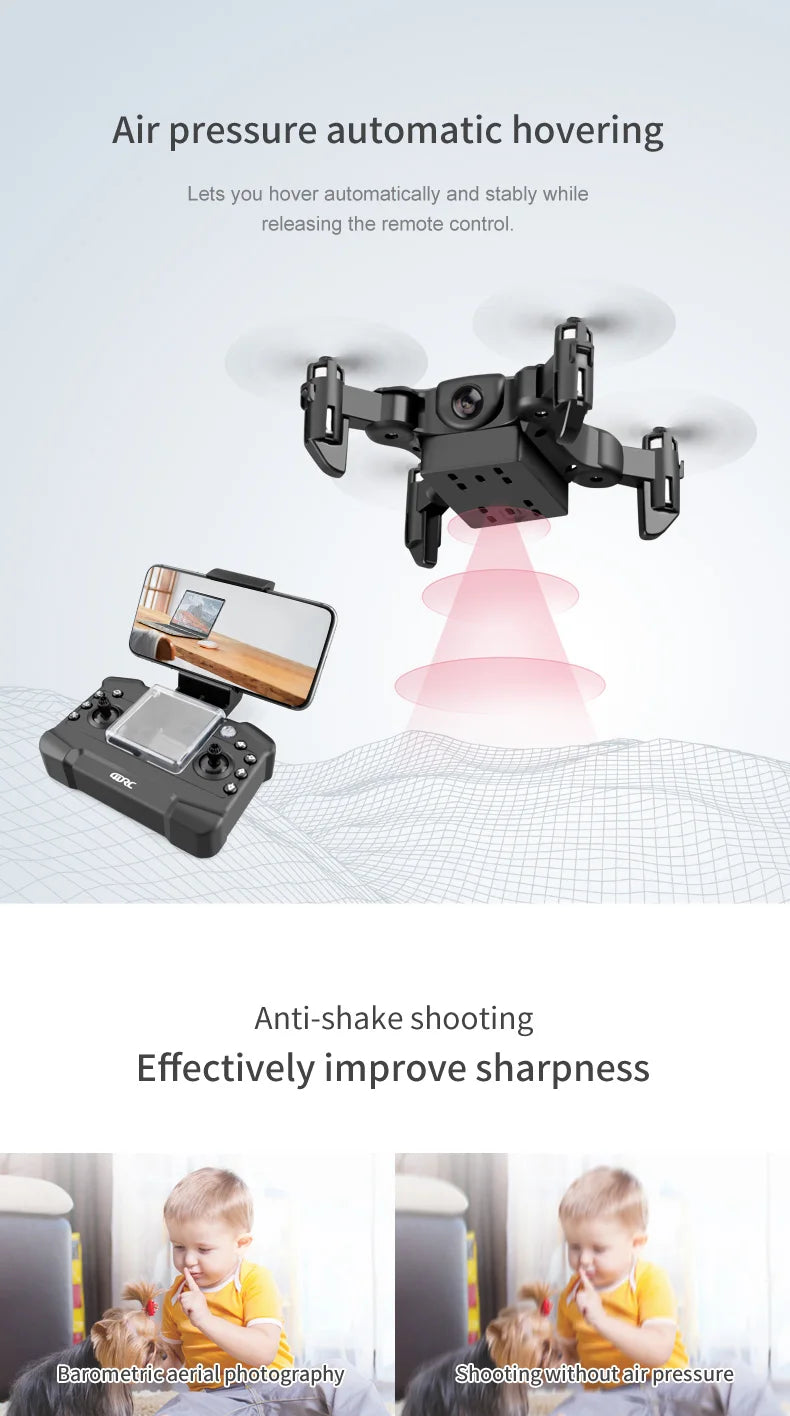 V2 Mini Drone, air pressure automatic hovering lets you hover automatically and stably while