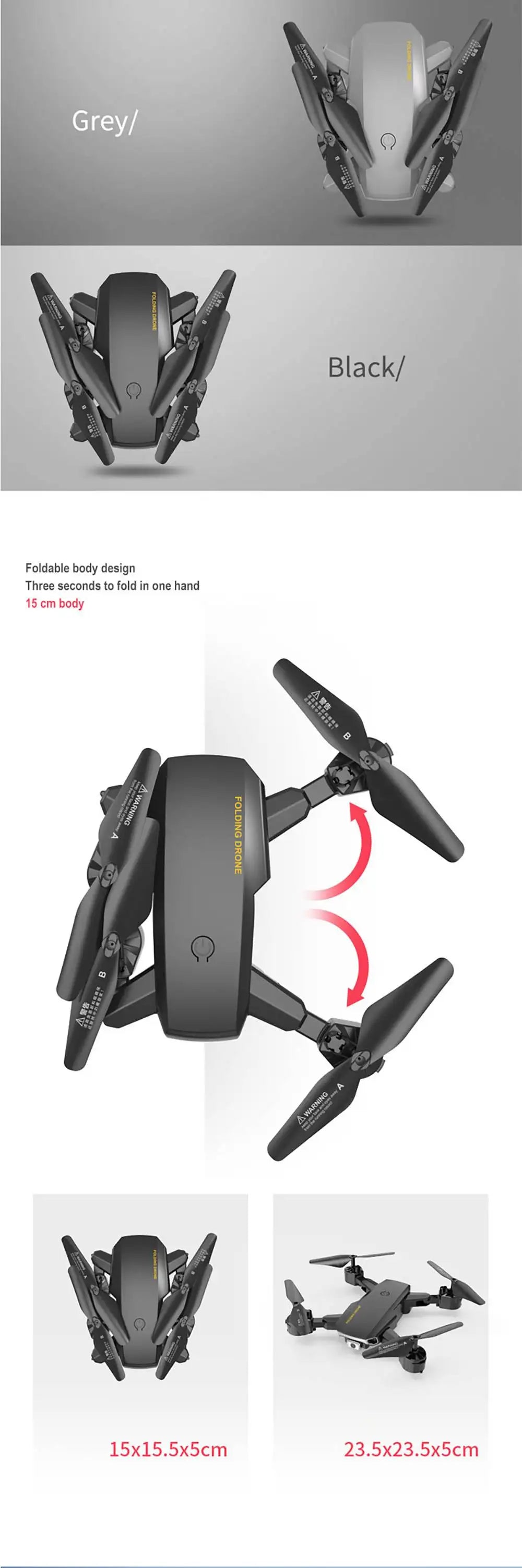 Eachine S60 Mini Drone, greyl black/ foldable body design three seconds to fold in one