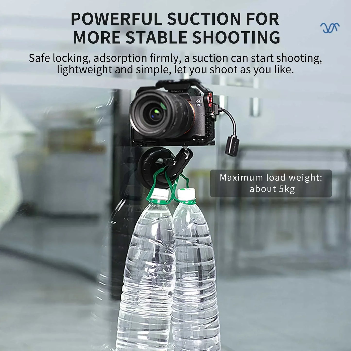 Suction mount with strong hold, supports up to 5kg, lightweight and secure for stable shooting.