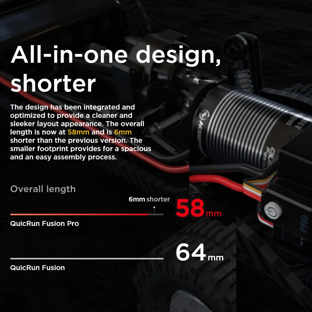 HobbyWing QuicRun Fusion Pro - 540 2300KV Brushless Sensory Motor Built In 60A ESC 2 in 1 for RC 1/10 Climbing Car 15 HobbyWing QuicRun Fusion Pro, overall length is now at S8mm and is 6mm shorter than the previous version .