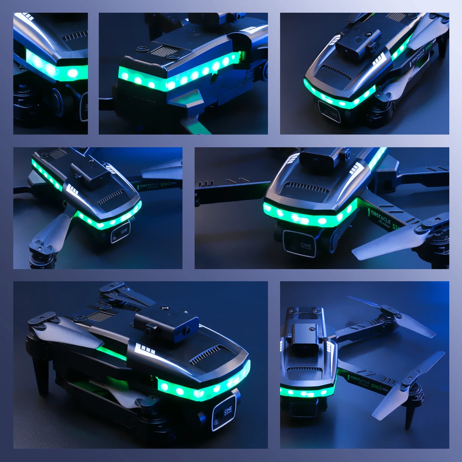 S162 Pro Drone - WIFI FPV With LED Light Bar HD 4K Beauty Shot Camera Height Hold RC Foldable Quadcopter Drones Kid Gift Toys 32 S162 Pro Drone, skl orstacle 1e oast