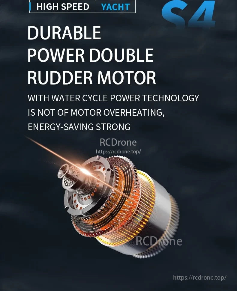 S4 RC Boat, High-speed boat with double rudder motor and waterproof design.