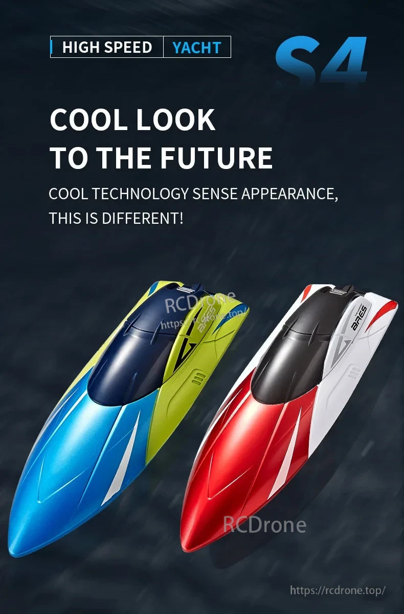 S4 RC Boat, High speed yacht S4, cool futuristic design, advanced technology appearance.