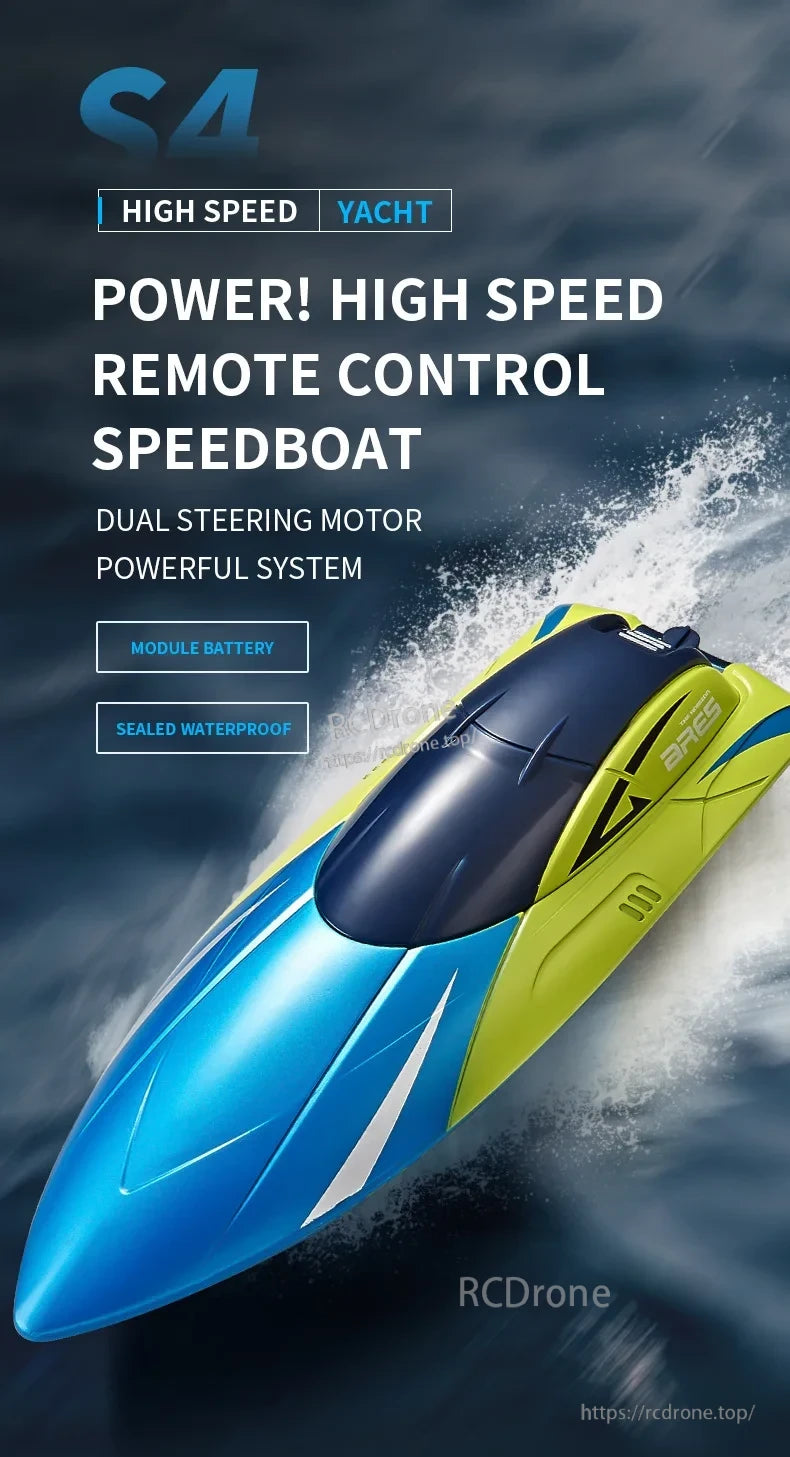 S4 RC Boat, High-speed yacht power for remote control speedboats with dual steering motor and powerful system module.