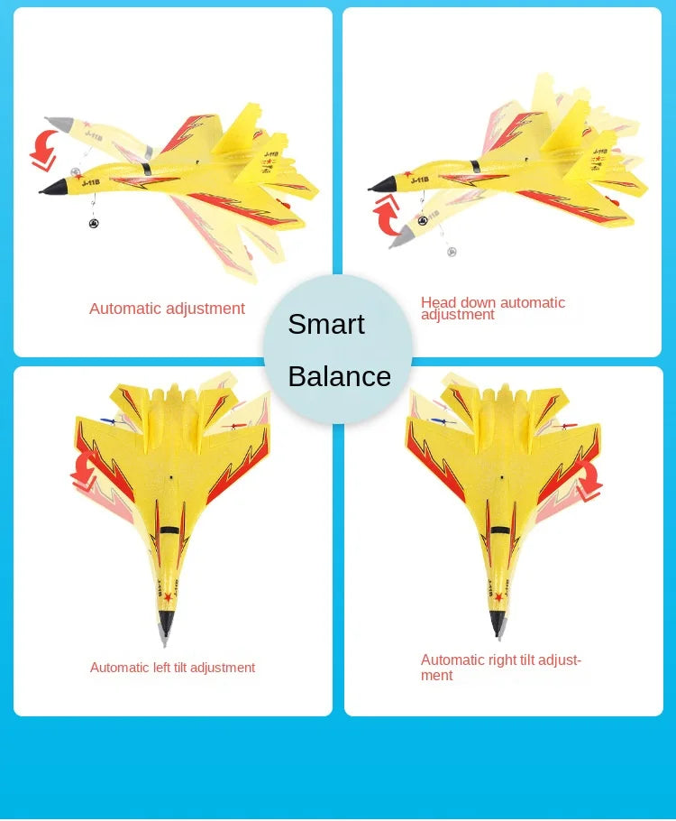 Mini J11 Remote Control Foam Airplane, Automatic adjustment Head down automatic adjustment Smart Balance Automatic right tilt adjust- Automatic left tilt adjustment 