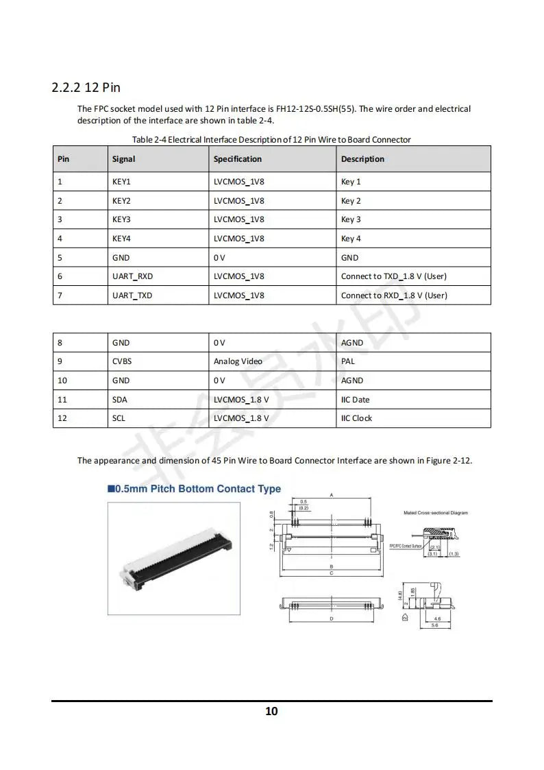 2.2.2 12 Pin The FPC socket modelused with 12 Pin interface is FH12-