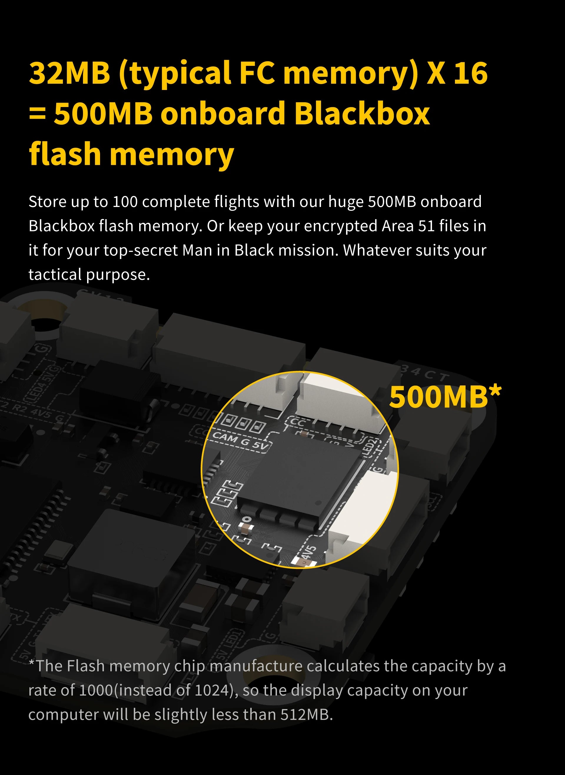 SpeedyBee F7 V3 BL32 50A 30x30 Stack, flash memory manufacture calculates the capacity by a rate of 100O(instead of 10