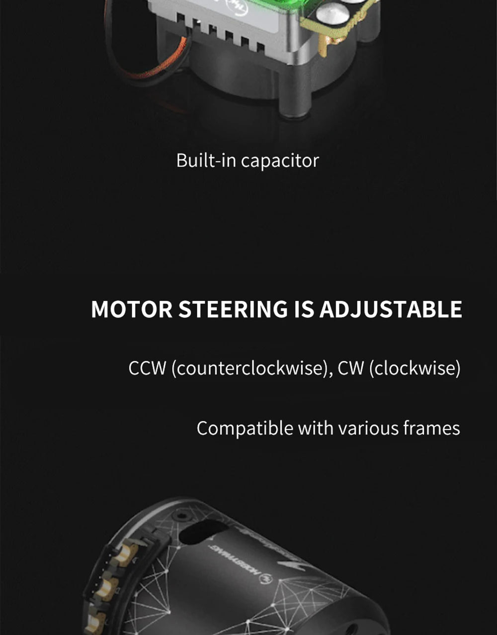 HOBBYWING XERUN XR10 Justock G3, Built-in capacitor MOTOR STEERING IS ADJUSTABLE CCW (counterclock