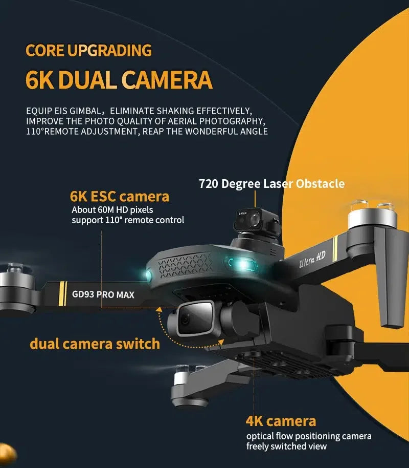 GD93 Pro Max Drone, core upgrading 6k dual camera equip eis gimbal