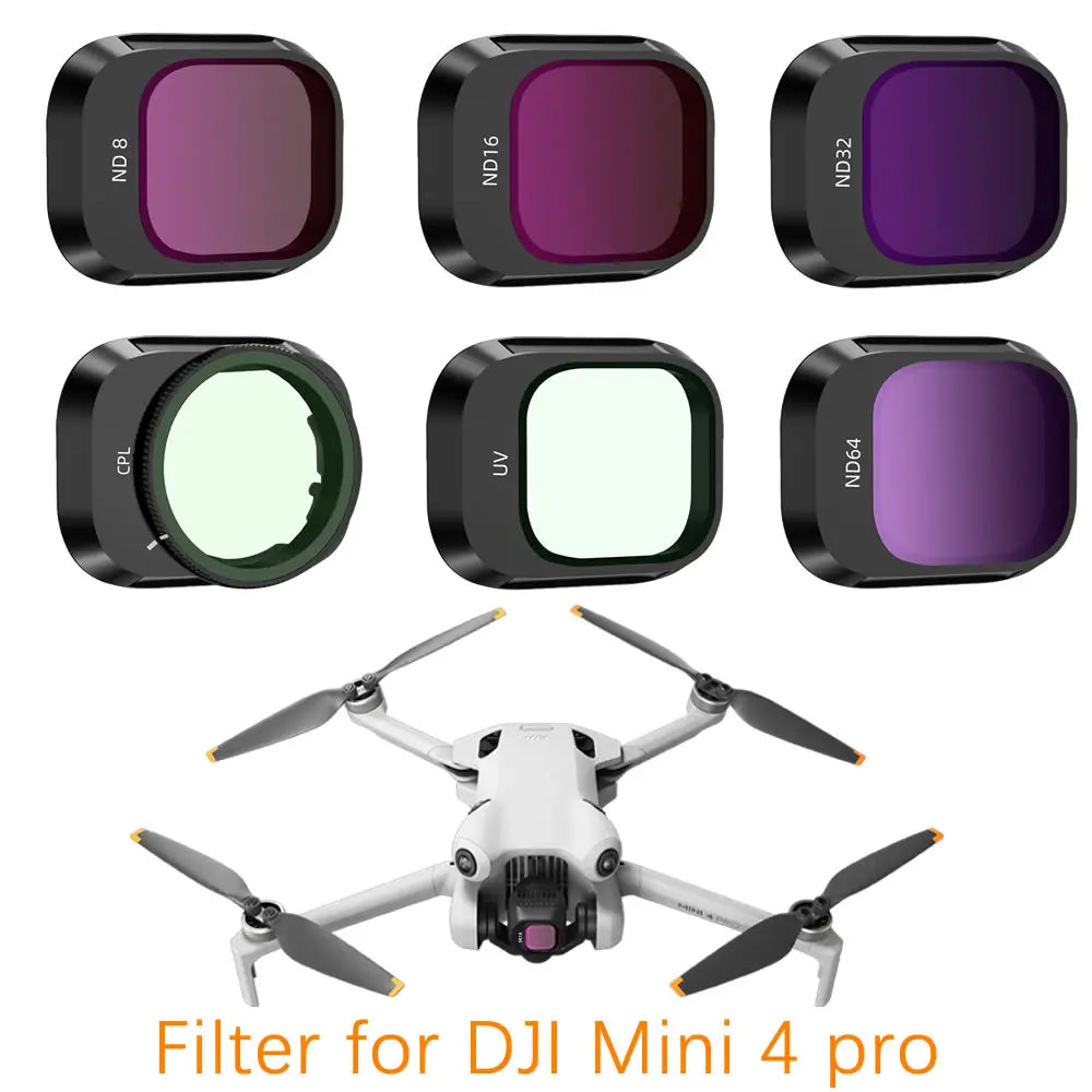 Aluminum Alloy Filter Set for DJI Mini 4 Pro Filter Camera - Optical Glass ND8/16/32/64 CPL Polarizer Nd Filters Accessoires 6 Aluminum Alloy Filter Set for DJI Mini 4 Pro Filter Camera SPECIF