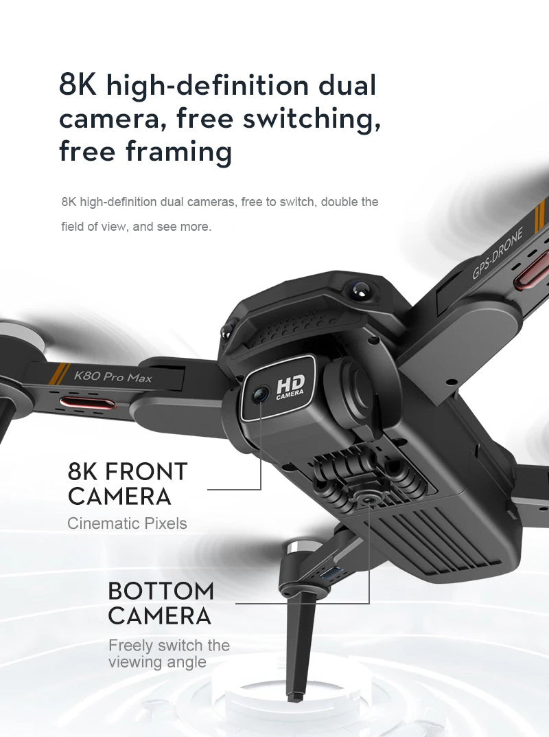 XYRC K80 PRO MAX GPS Drone, 8k high-definition dual camera, free to switch,