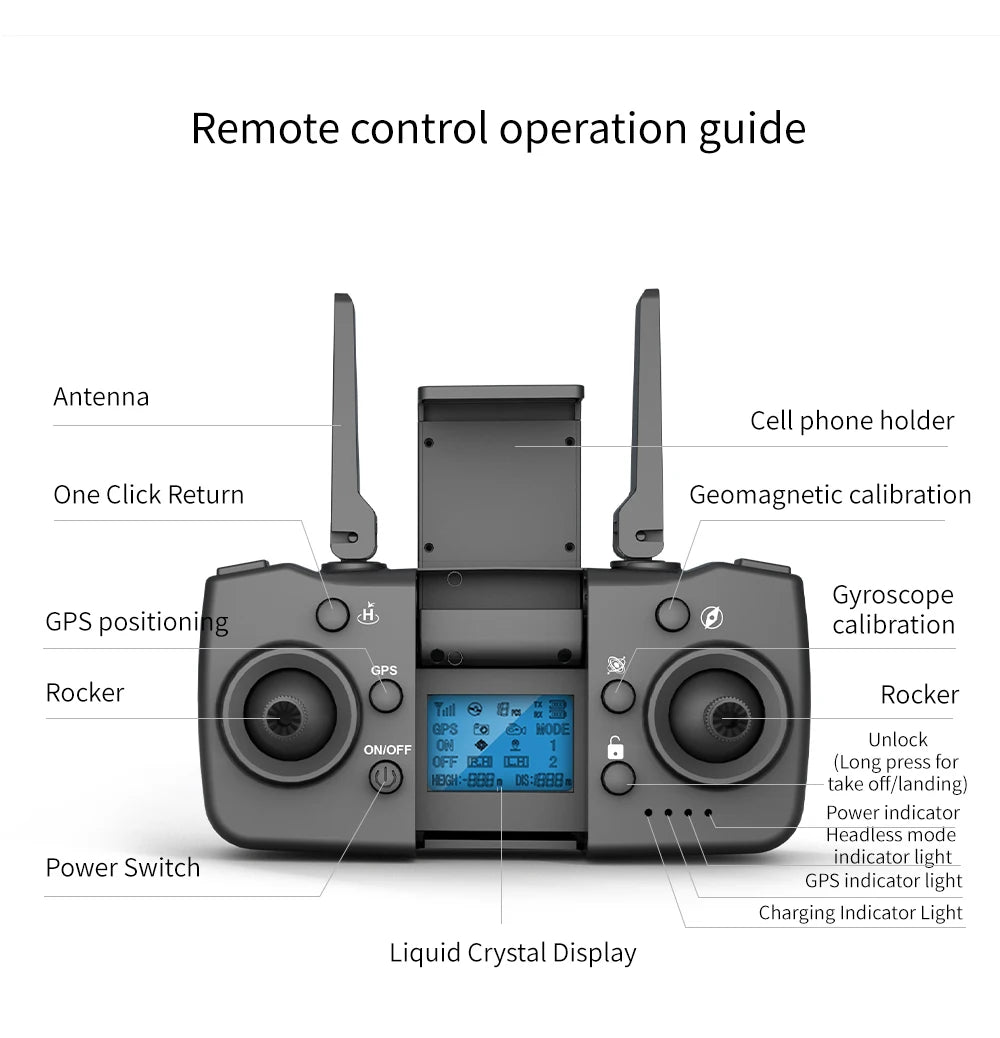 HJ40 Drone, remote control operation guide Antenna Cell phone holder One Click Return Geomagnetic