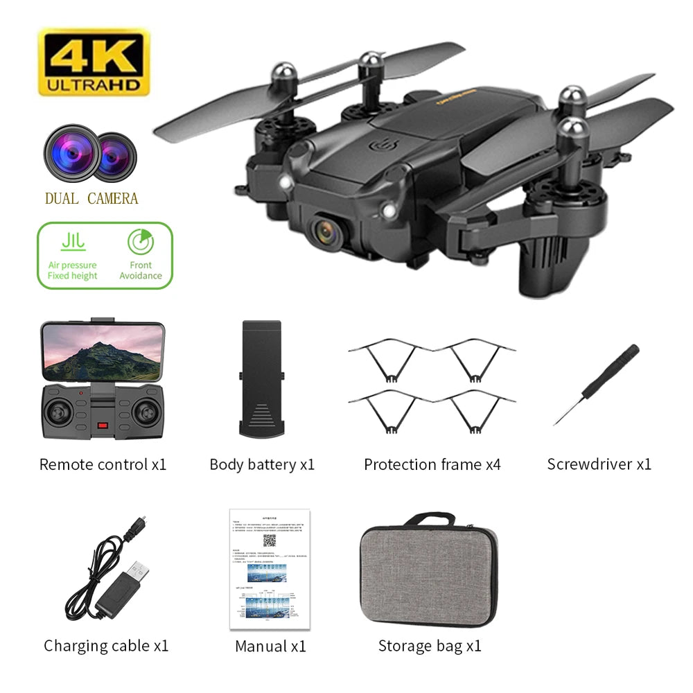 S27 Drone - RC Quadcopter Helicopter with 4K HD Camera Optical flow WIFI FPV Racing Dron Wide Angle Foldable Toy RTF 26 S27 Drone, 4k ultrahd dual camera jil air pressure front fixed
