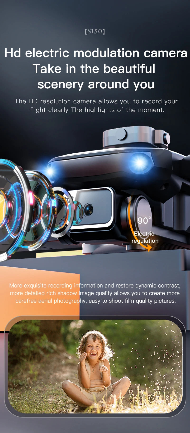 S150 Drone, hd electric modulation camera allows you to record your flight clearly