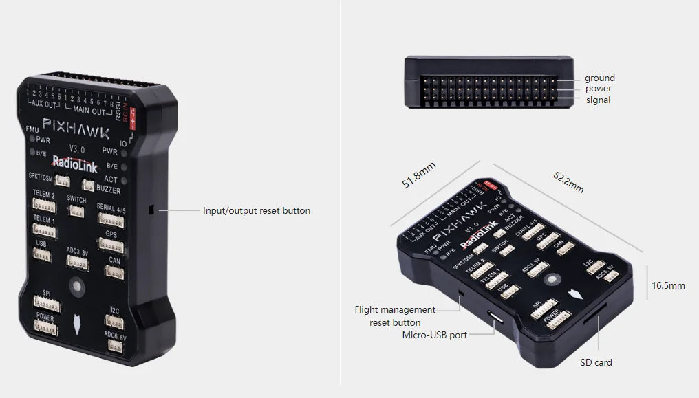 Radiolink Pixhawk PIX 2.4.8 APM 32 Bit Flight Controller - FC with GPS M8N SE100 for RC Drone Quadcopter/6-8 Axis Multirotor 21 0 PwR BYE ACT 51 8 Inputloutput reset button