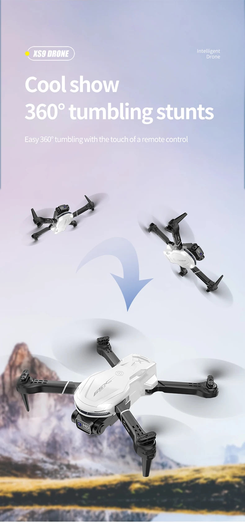 XS9 Drone, 7S9 DRONE Intelligent Drrome Cool show 3608 tumbling stunts Easy
