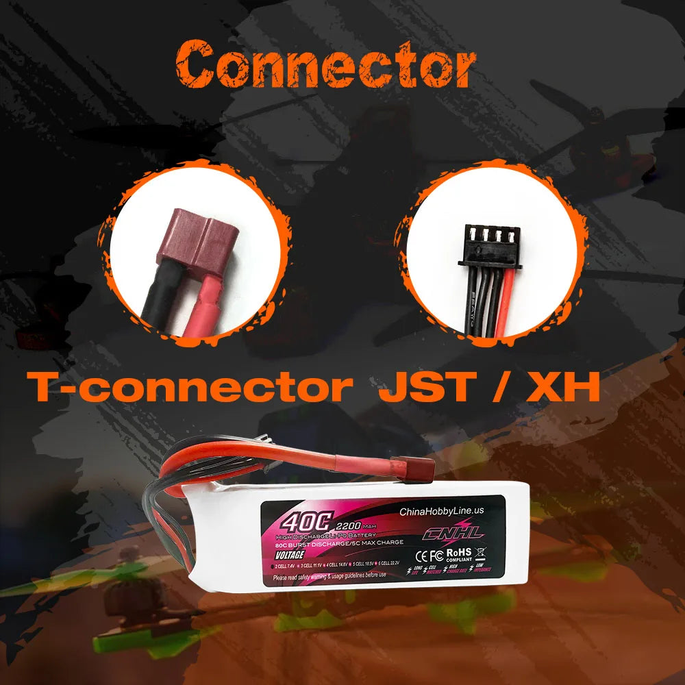 CNHL 7.4V 2200mAh Lipo 2S Battery for FPV Drone, ChinaHobbyLine.uS 40C 2200 Arj HOH