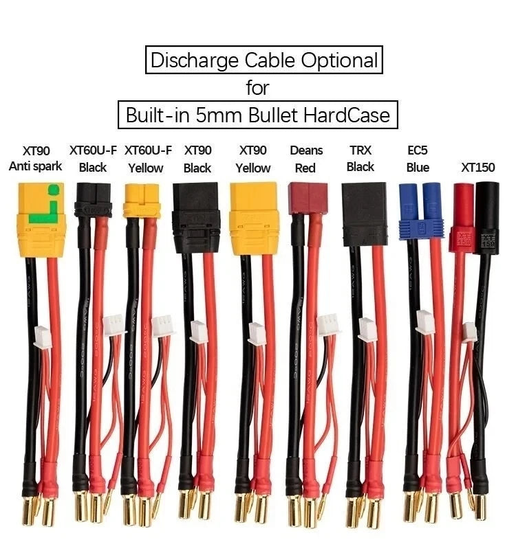 Discharge cable option for various connector types in 5 colors.