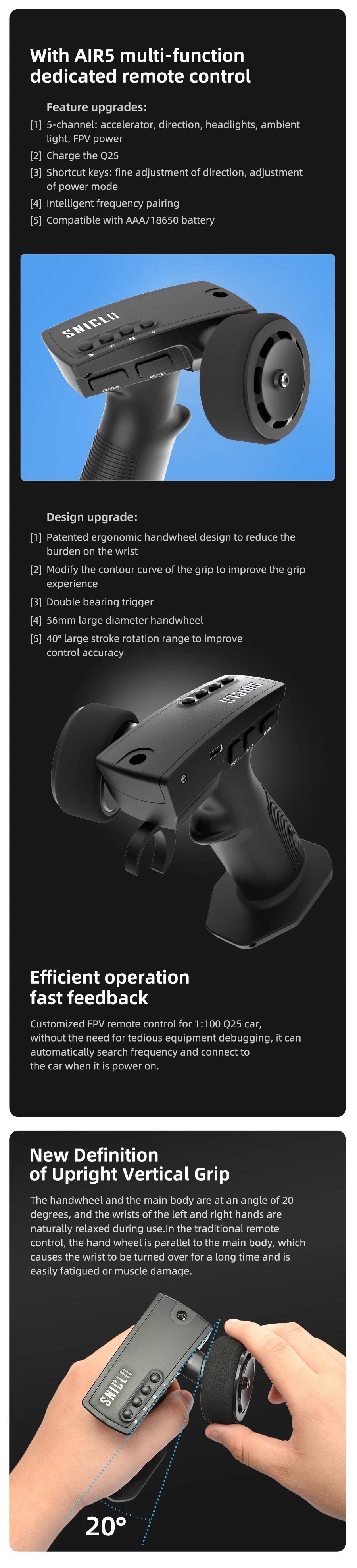 Customized FPV remote control for 1:100 Q25 car, without the need for tedious