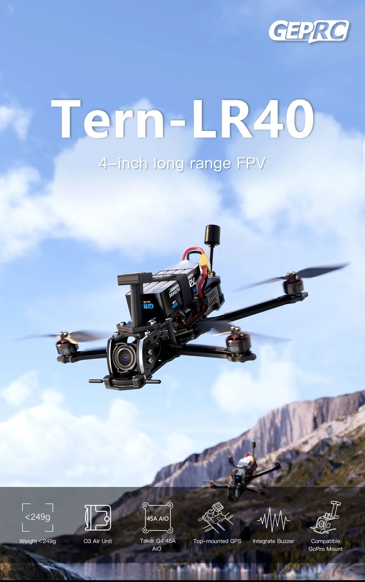 GEPRC Tern-LR40 HD O3 Long Range FPV 4inch Taker G4 45A AIO GPS SPEEDX2 1404 RC Quadcopter LongRange Freestyle Drone Rc Airplane 7 GEPRC Tern-LR40 HD O3 Long Range FPV, GEPRC Tern-LR4O 4-inchi range FPV 835 45