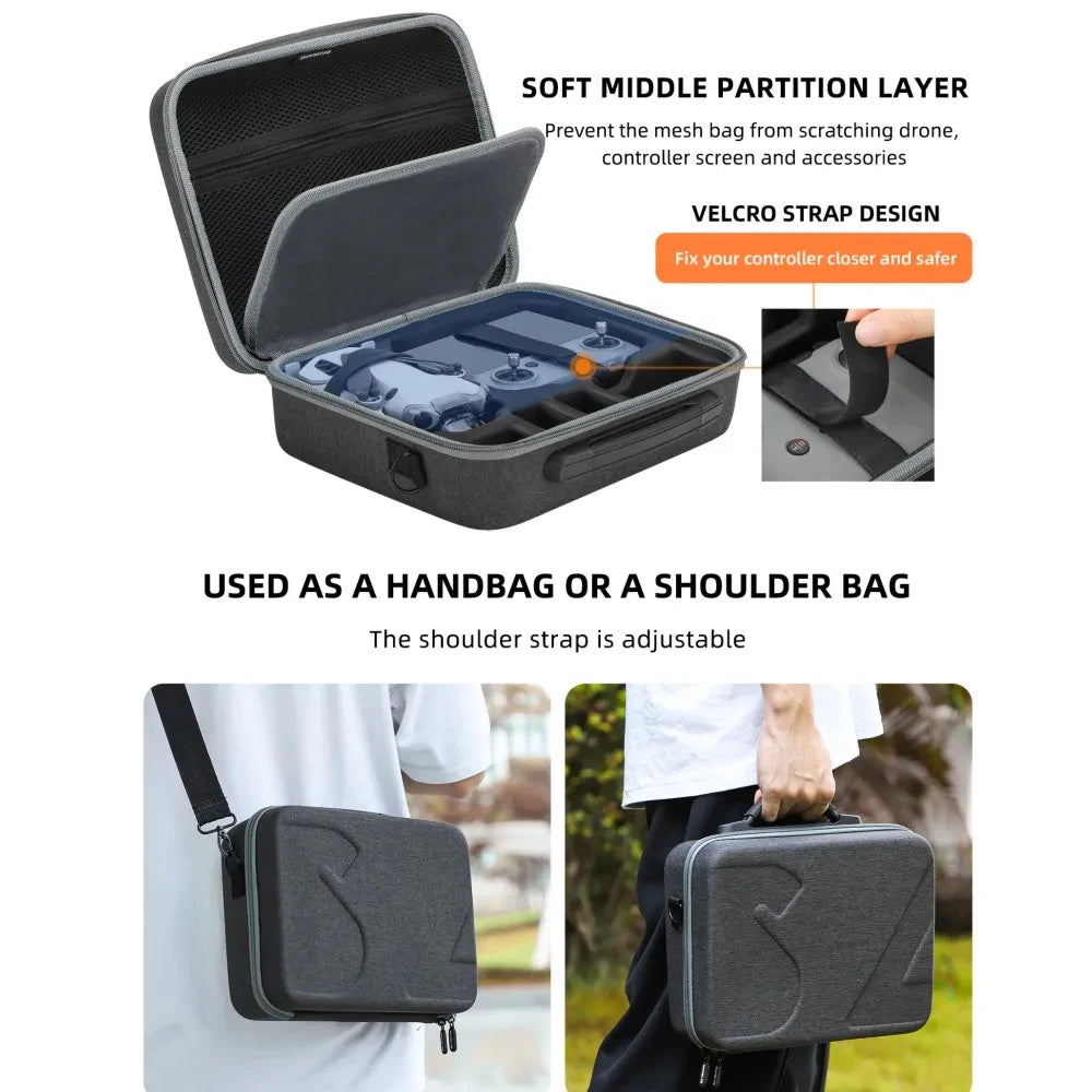 Portable Carrying Case For DJI Mini 4 Pro - Handbag Storage Bag for DJI RC 2/N1/N2 Drone Remote Controller Box 20 Portable Carrying Case For DJI Mini 4 Pro, SOFT MIDDLE PARTITION LAYER Prevent the mesh from scratch