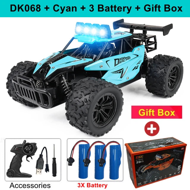 Samochód zdalnie sterowany 4WD DK087 RC Drift Racing 1:16 Off Road, stop aluminium, 2.4G, szybkie ciężarówki z LED, wspinaczka, idealny prezent dla dzieci