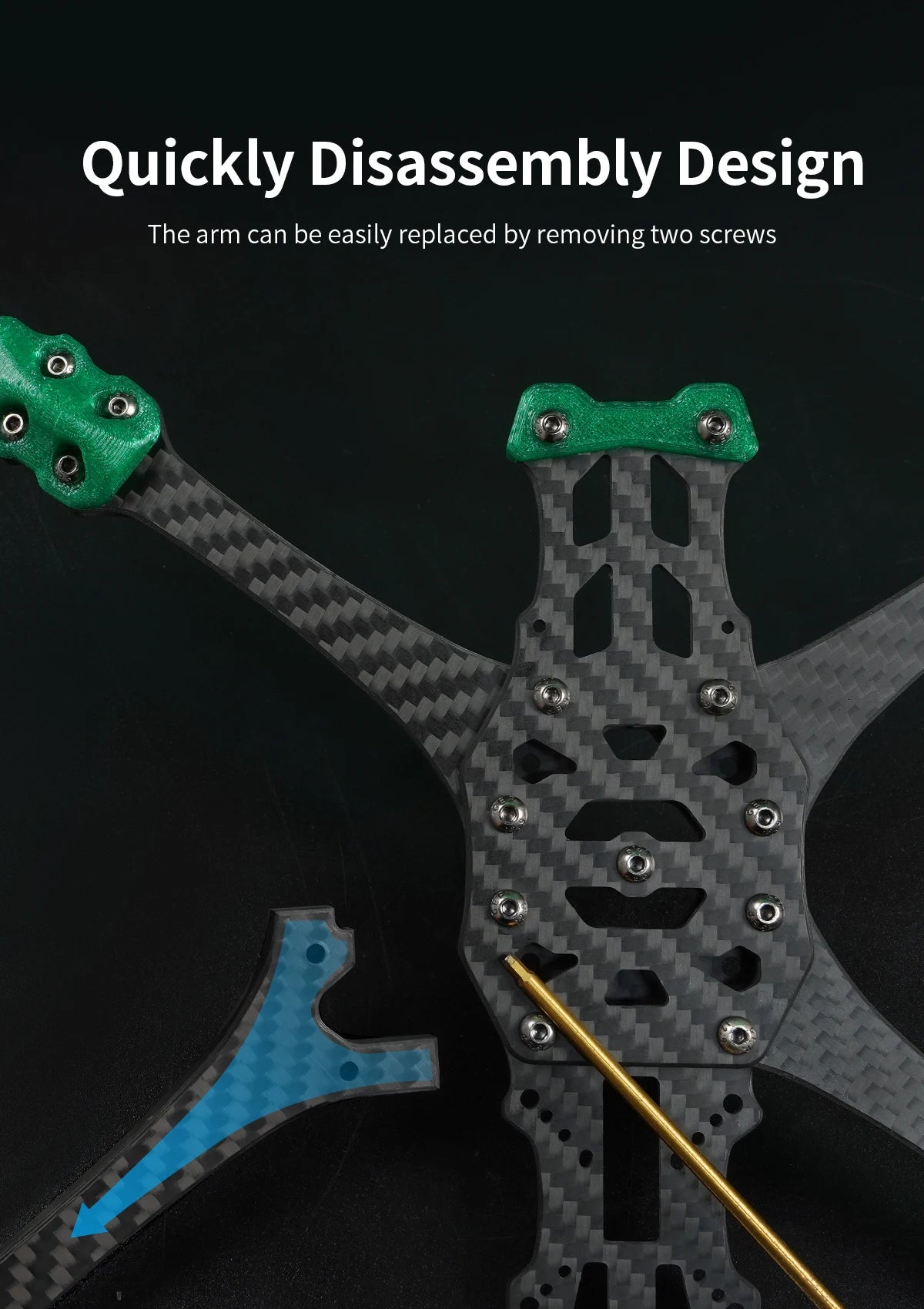 Quickly Disassembly Design The arm can be easily replaced by removing two