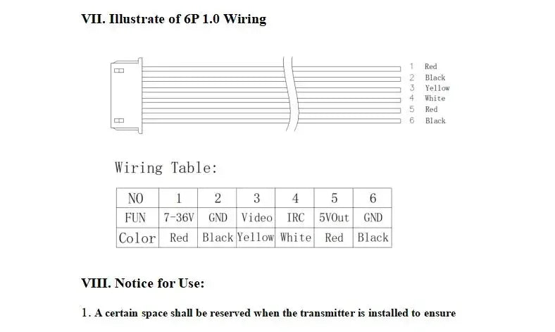 5.8G 3W 48CH VTX, GVD Video TRC 5Out GND Color Red Black Yellow White Red Black VIII: