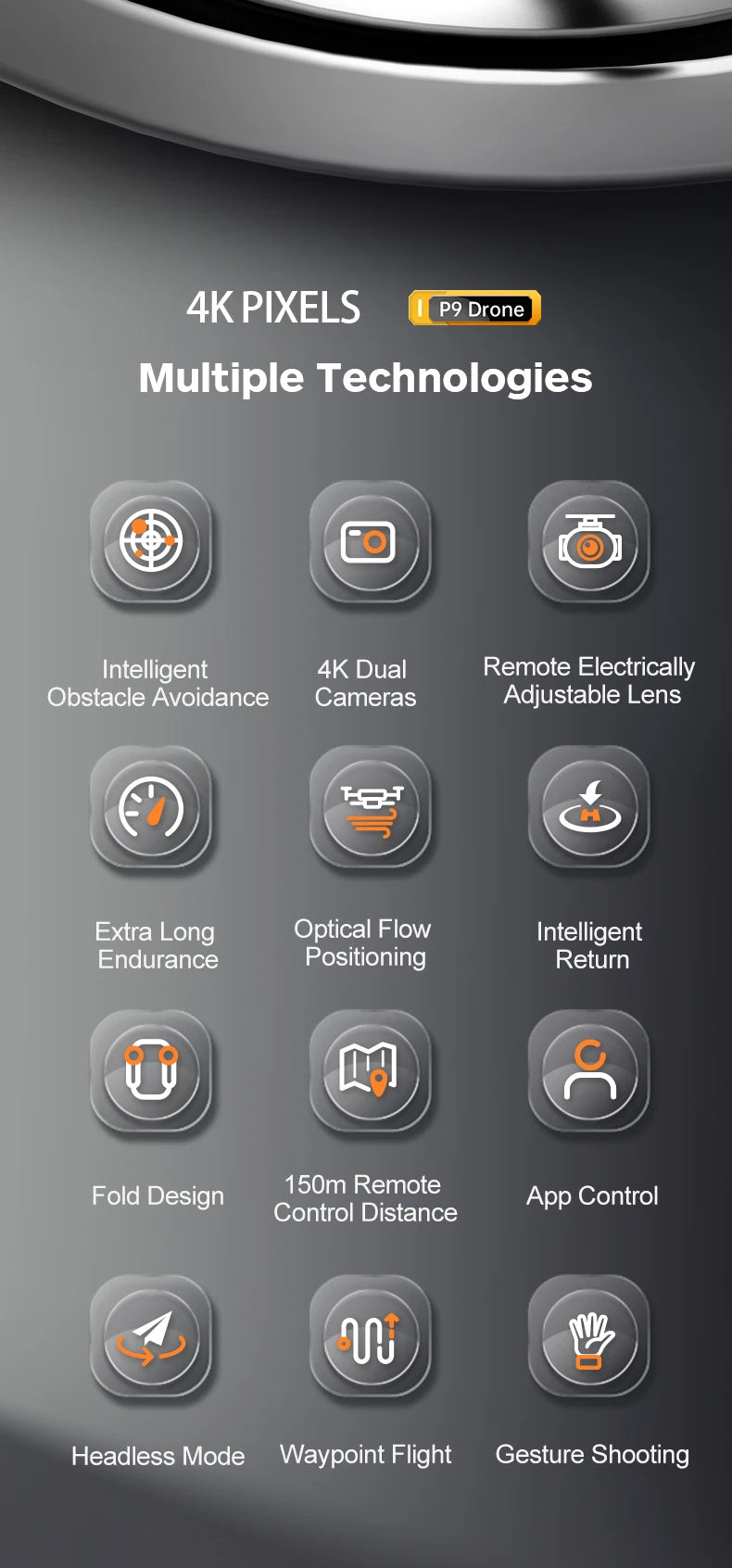 P9 Drone - ESC 8K Professional Dual HD Camera Obstacle Avoidance Aerial Photography Foldable Quadcopter RC Helicopter Toy 17 P9 Drone, 4k pixels p9 drone multiple technologies intelligent 4k dual remote