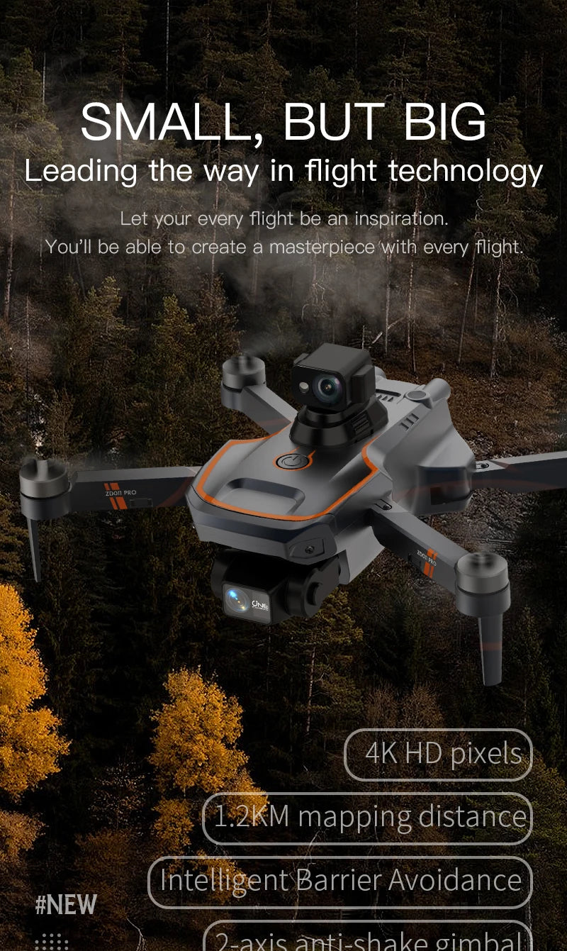 Introducing the ZD011 Pro Drone, capturing stunning 4K footage with long-range capabilities, including Wi-Fi connectivity and intelligent barrier avoidance.