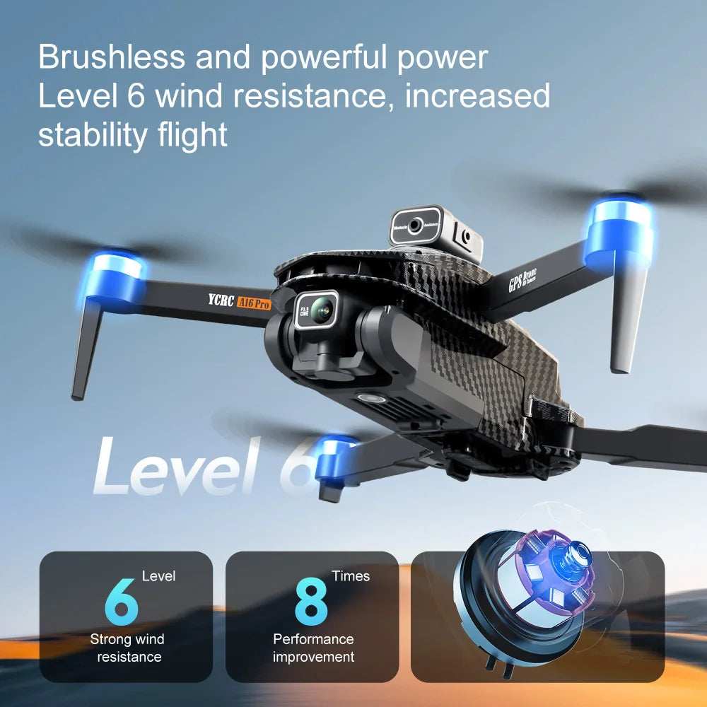 A16 PRO Drone - 4K Profesional GPS FPV Dual HD Camera Drones With Brushless Motor 5G WiFi RC Quadcopter Toys