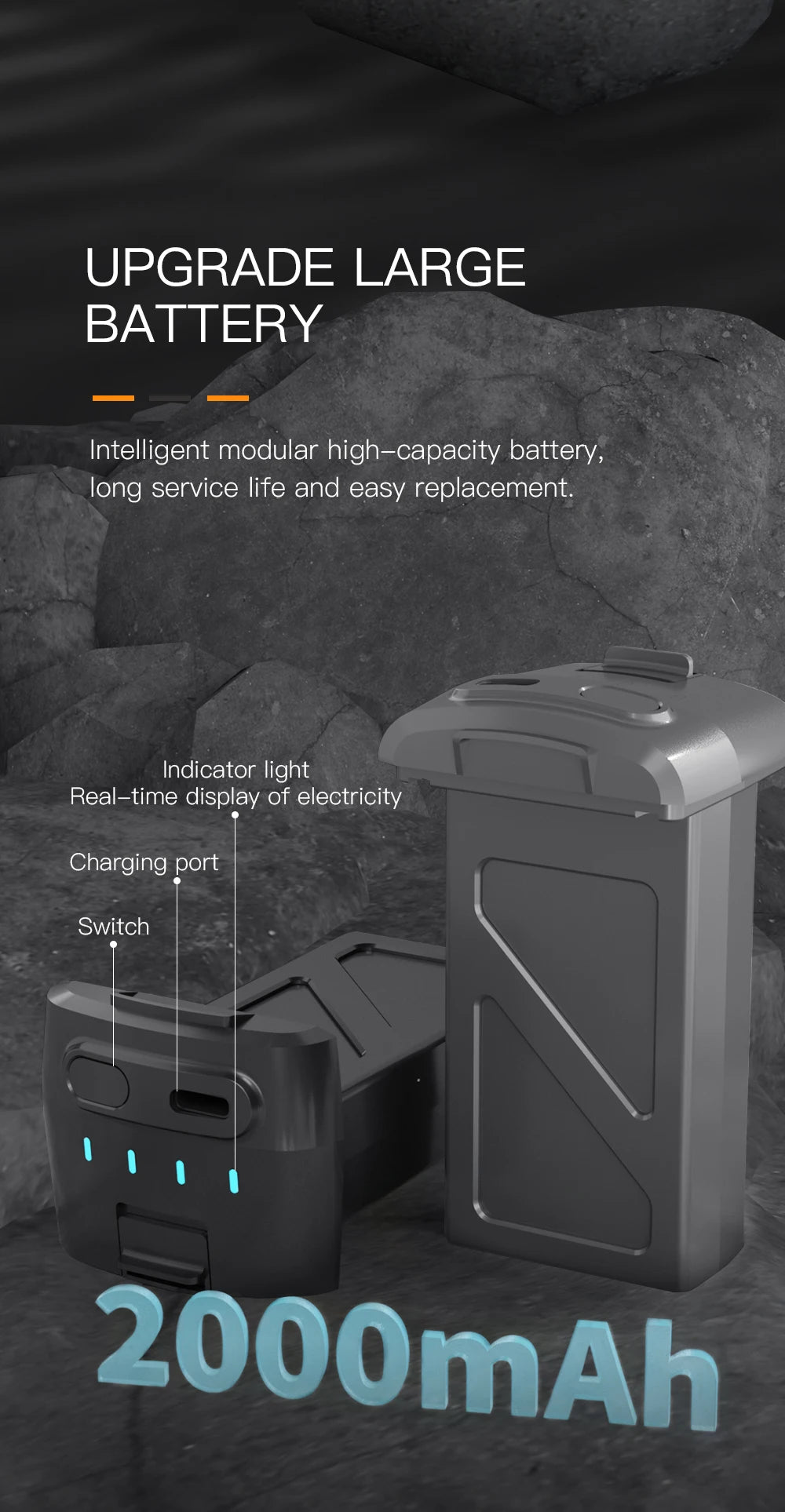 SJRC F5S PRO Drone, Intelligent modular battery with real-time power display and indicator lights for easy monitoring.