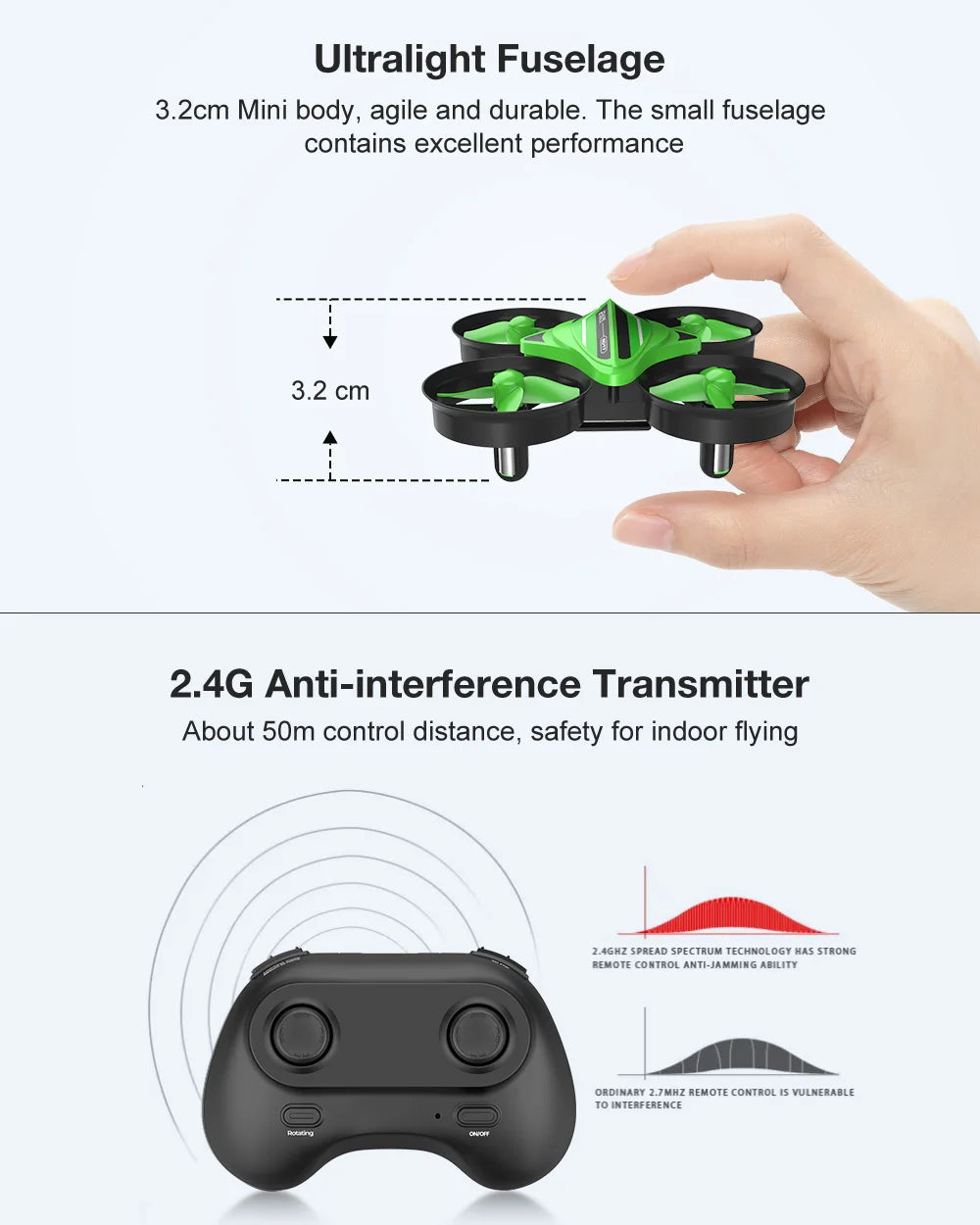 Eachine E017 Mini Drone, ultralight fuselage 3.2cm mini body, agile and durable