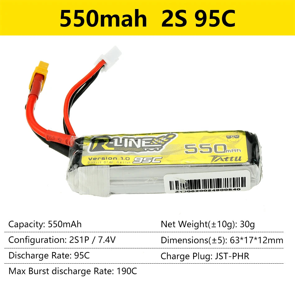 Gens Ace Tattu R-Line 1.0 2.0 LiPo Rechargeable Battery 550/650/750/850/1050/1300/1550/1800mah 95C 3S 4S 6S for RC FPV Racing 22 550mah 2S 95C DZUNE SSOnr Version 1.0